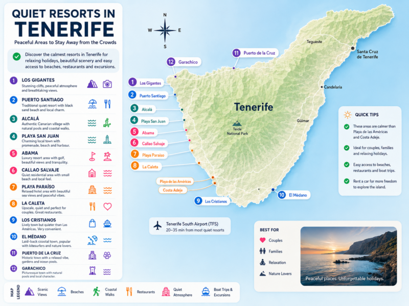 Quiet Resorts in Tenerife Map