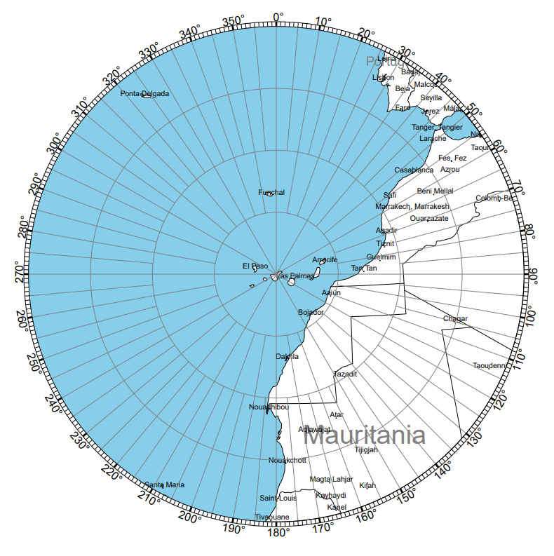 Tenerife Azimutal Map , distance 1500 km